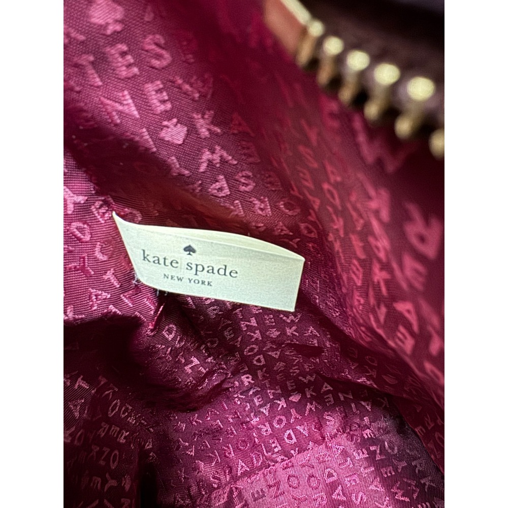 Kate Spade New York Leather Tote Bag Burgundy Plum Top Zip Shoulder Bag - Picture 15 of 16